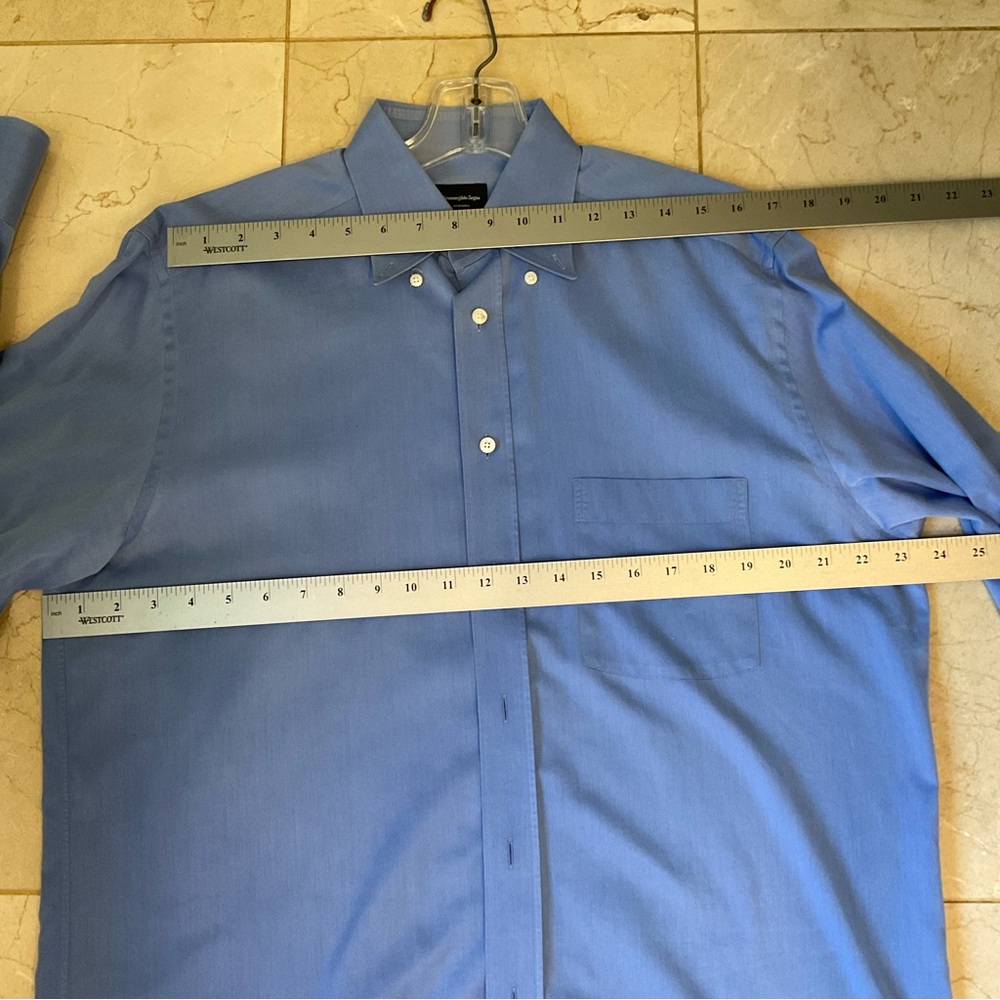 Ermenegildo Zegna Su Misura 100% Cotton Long Sleeve Button Down Blue Short, Sz - Picture 10 of 10